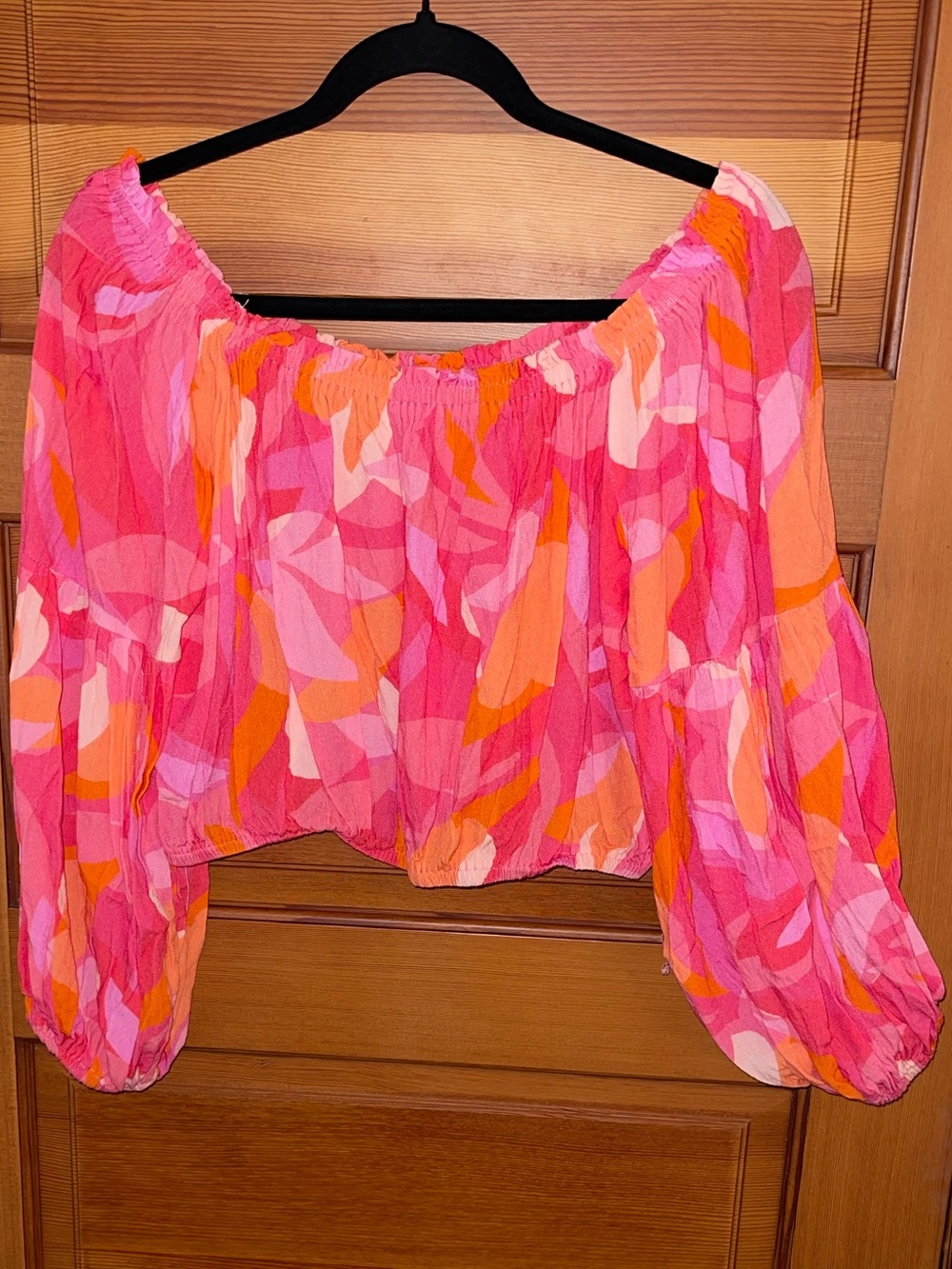 CLOSET CLOSEOUT SALE - OLIA Bright Pink & Orange Off-Shoulder Peasant Blouse